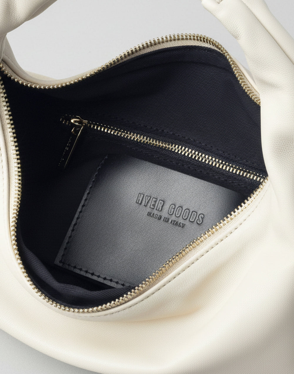 HYER GOODS convertible crossbody hobo  crescent bag Piccola ring bag #color_off-white