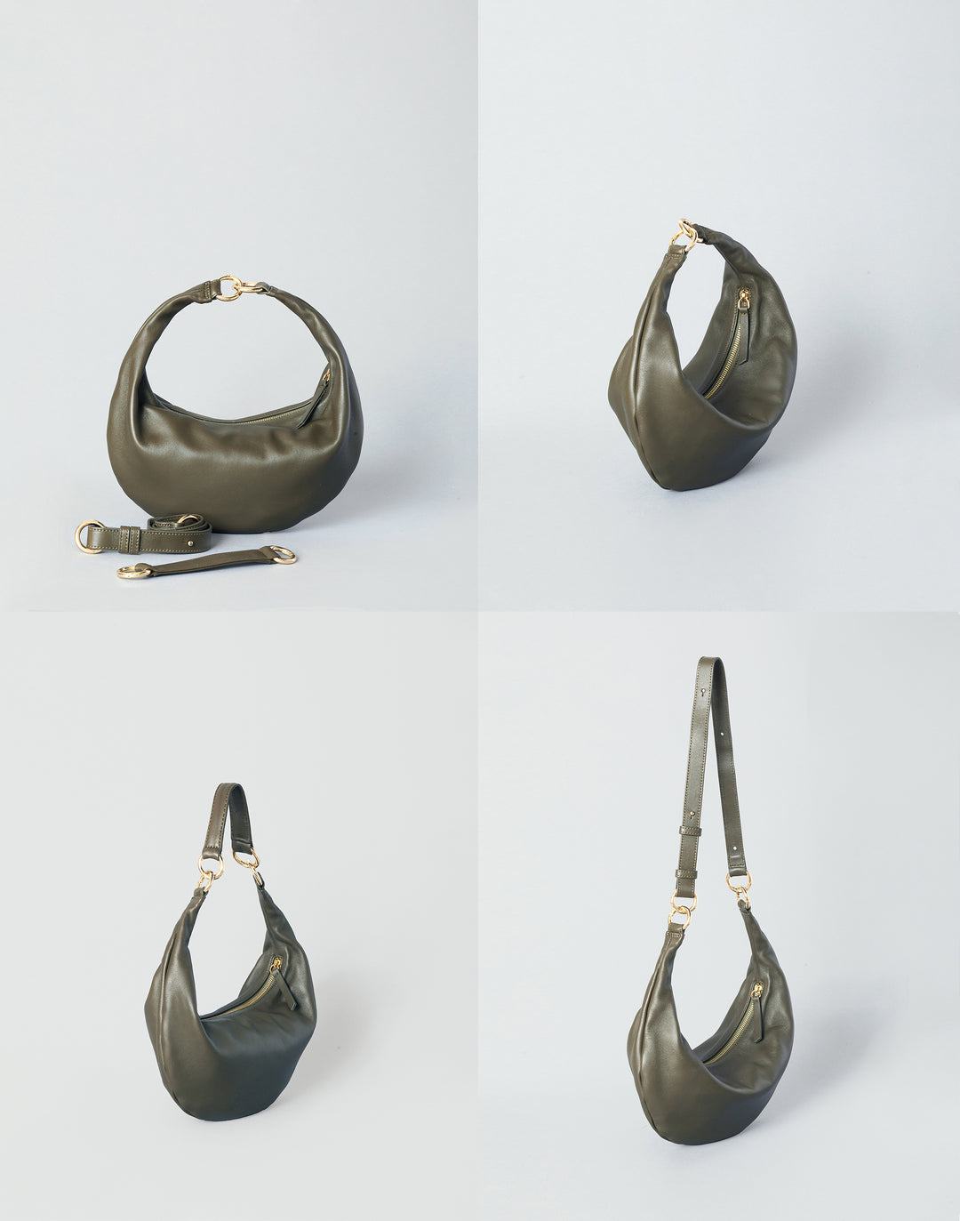 HYER GOODS convertible crossbody hobo  crescent bag Piccola ring bag #color_olive