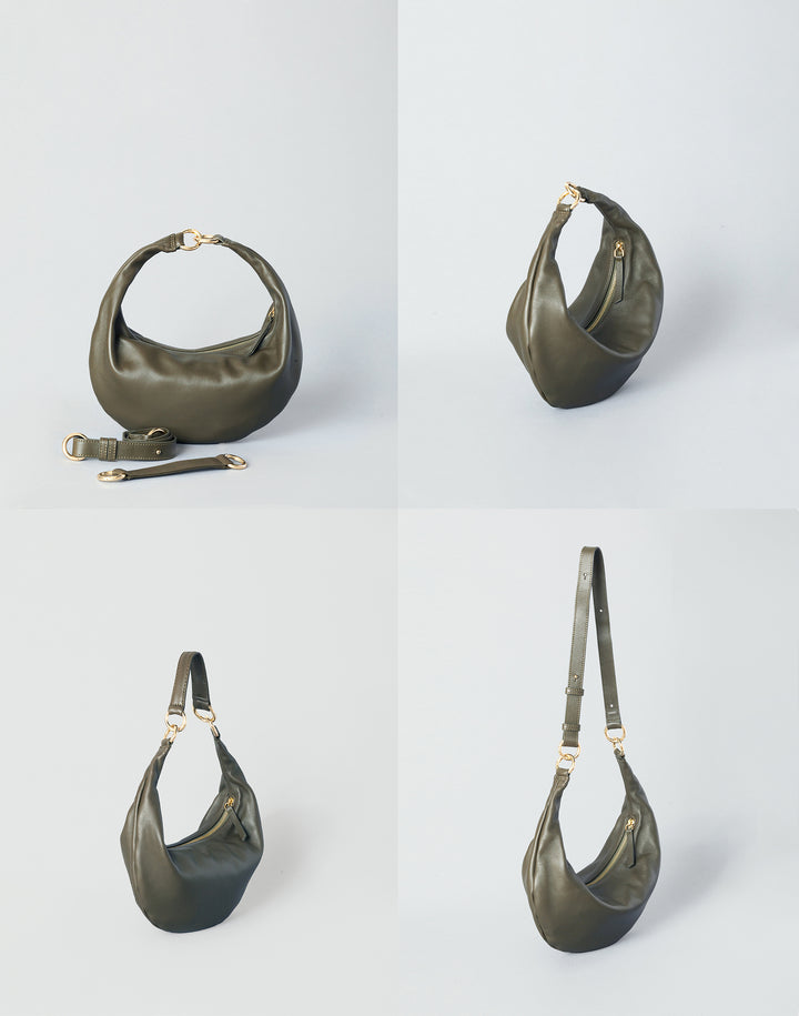 HYER GOODS convertible crossbody hobo  crescent bag Piccola ring bag #color_olive