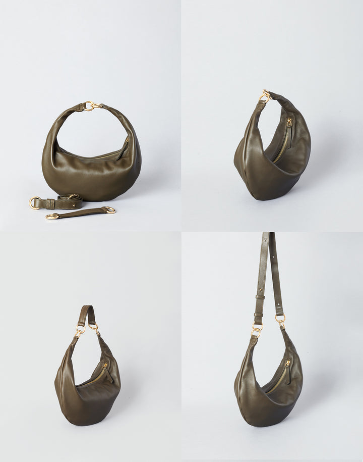 HYER GOODS convertible crossbody hobo  crescent bag Piccola ring bag olive green #color_olive