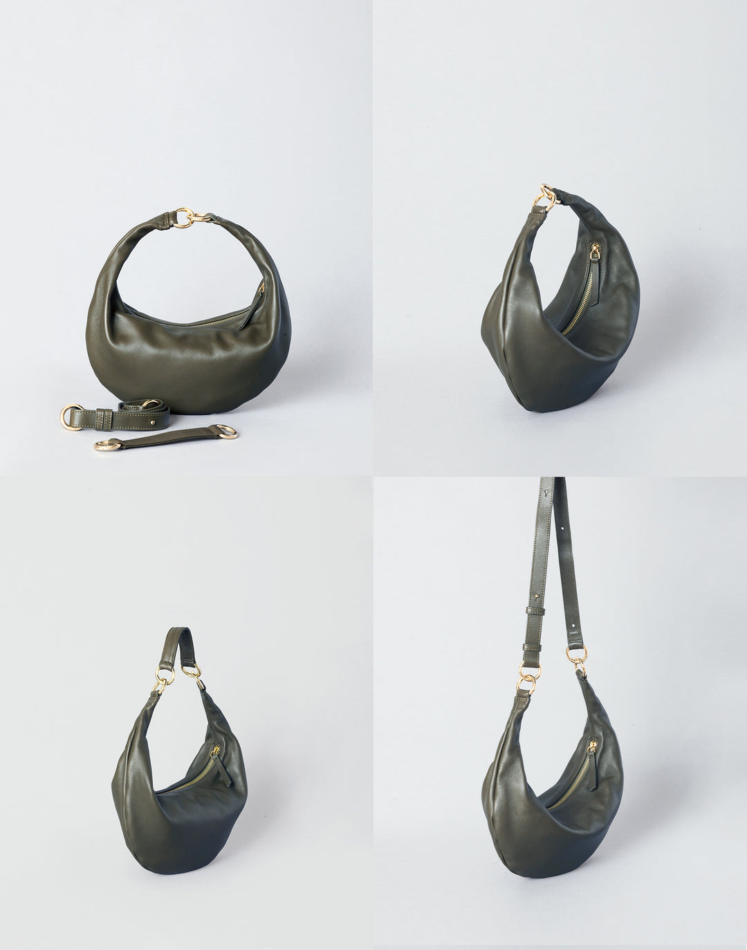 HYER GOODS convertible crossbody hobo  crescent bag Piccola ring bag #color_olive