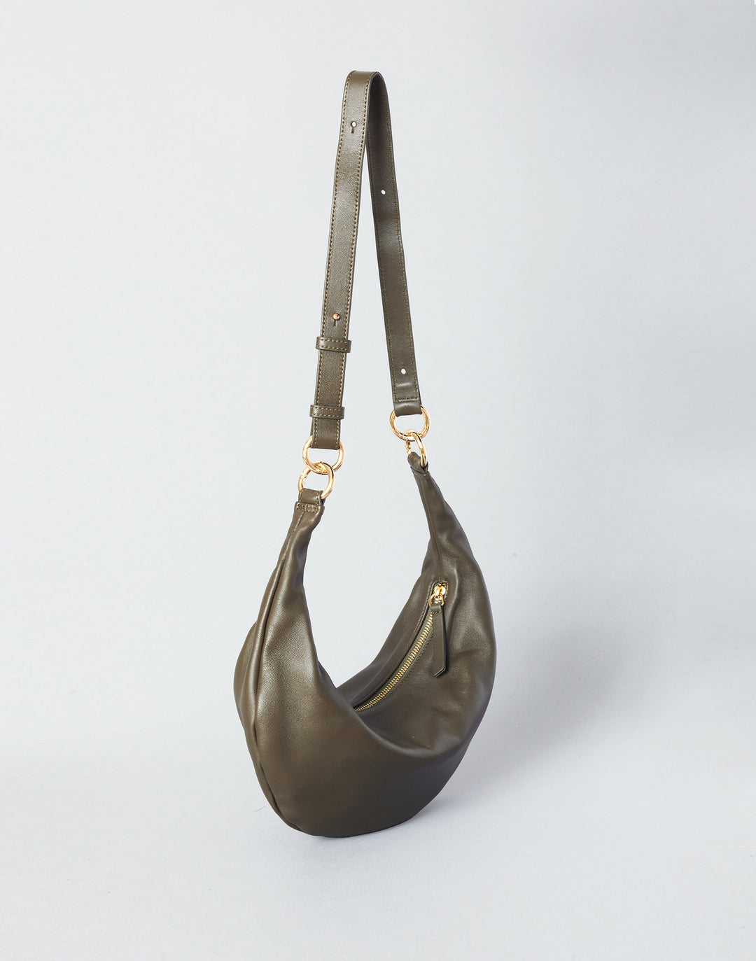 HYER GOODS convertible crossbody hobo  crescent bag Piccola ring bag olive green #color_olive