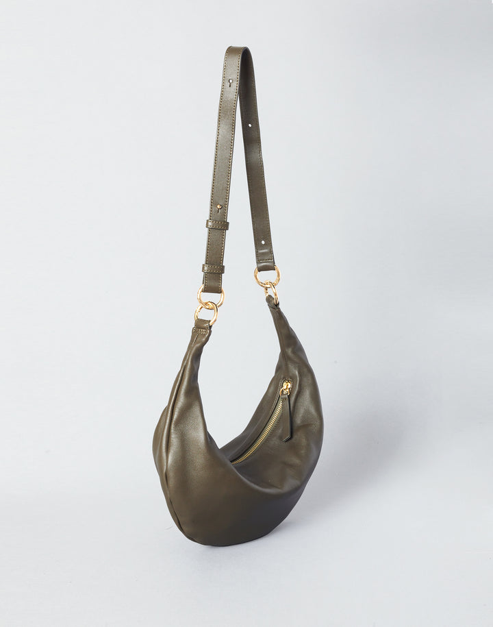 HYER GOODS convertible crossbody hobo  crescent bag Piccola ring bag olive green #color_olive