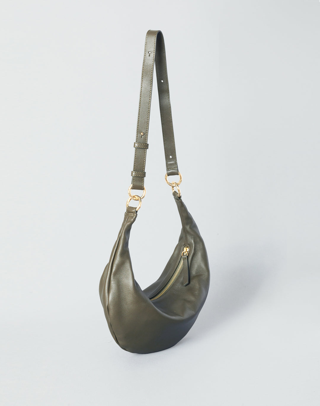 HYER GOODS convertible crossbody hobo  crescent bag Piccola ring bag #color_olive