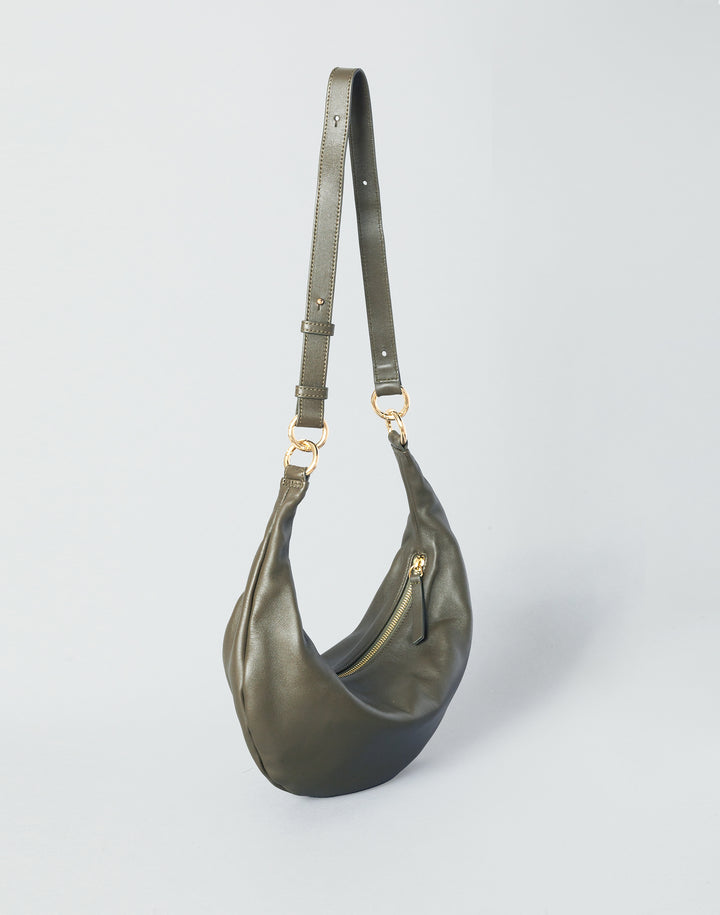 HYER GOODS convertible crossbody hobo  crescent bag Piccola ring bag #color_olive