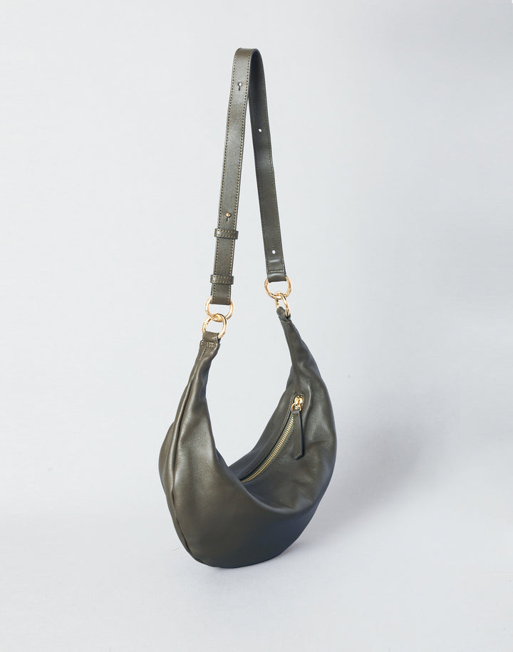 HYER GOODS convertible crossbody hobo  crescent bag Piccola ring bag #color_olive