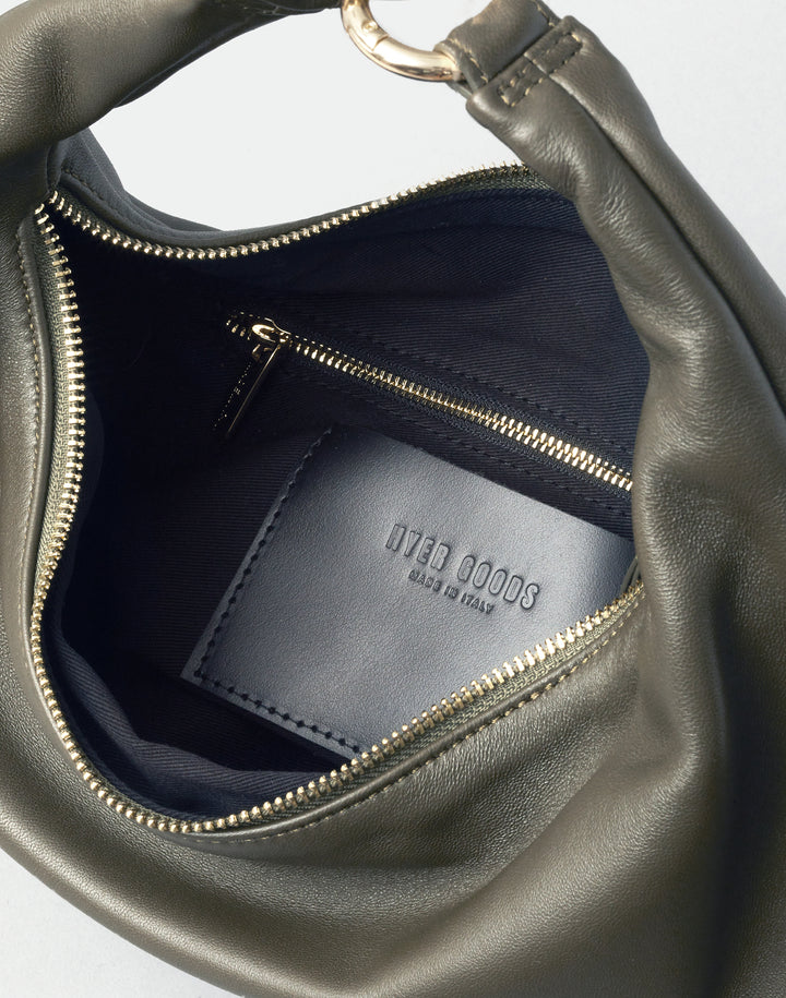 HYER GOODS convertible crossbody hobo  crescent bag Piccola ring bag #color_olive