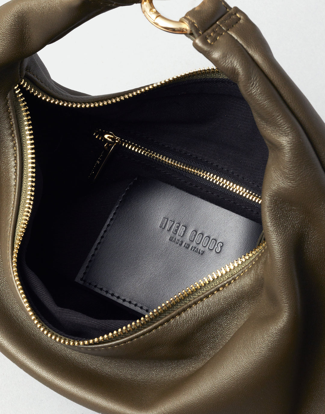 HYER GOODS convertible crossbody hobo  crescent bag Piccola ring bag olive green #color_olive
