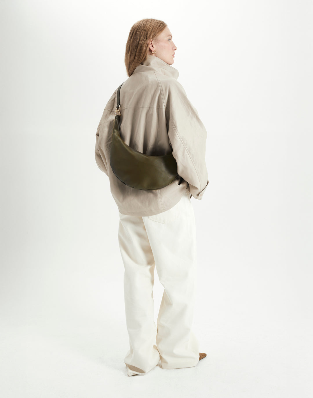 HYER GOODS convertible crossbody hobo  crescent bag Piccola ring bag #color_olive