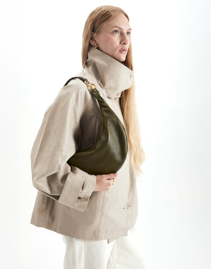 HYER GOODS convertible crossbody hobo  crescent bag Piccola ring bag #color_olive