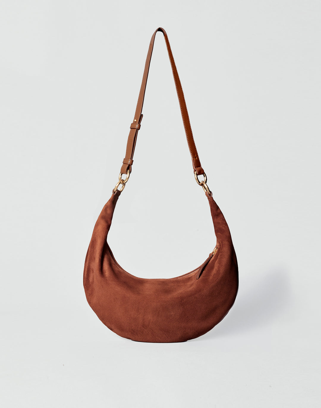 HYER GOODS convertible suede crossbody hobo  crescent bag Piccola ring bag #color_praline-suede