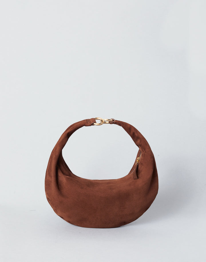 HYER GOODS convertible suede crossbody hobo  crescent bag Piccola ring bag #color_praline-suede