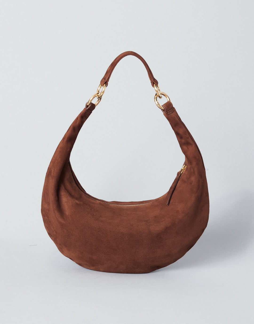 HYER GOODS convertible suede crossbody hobo  crescent bag Piccola ring bag #color_praline-suede