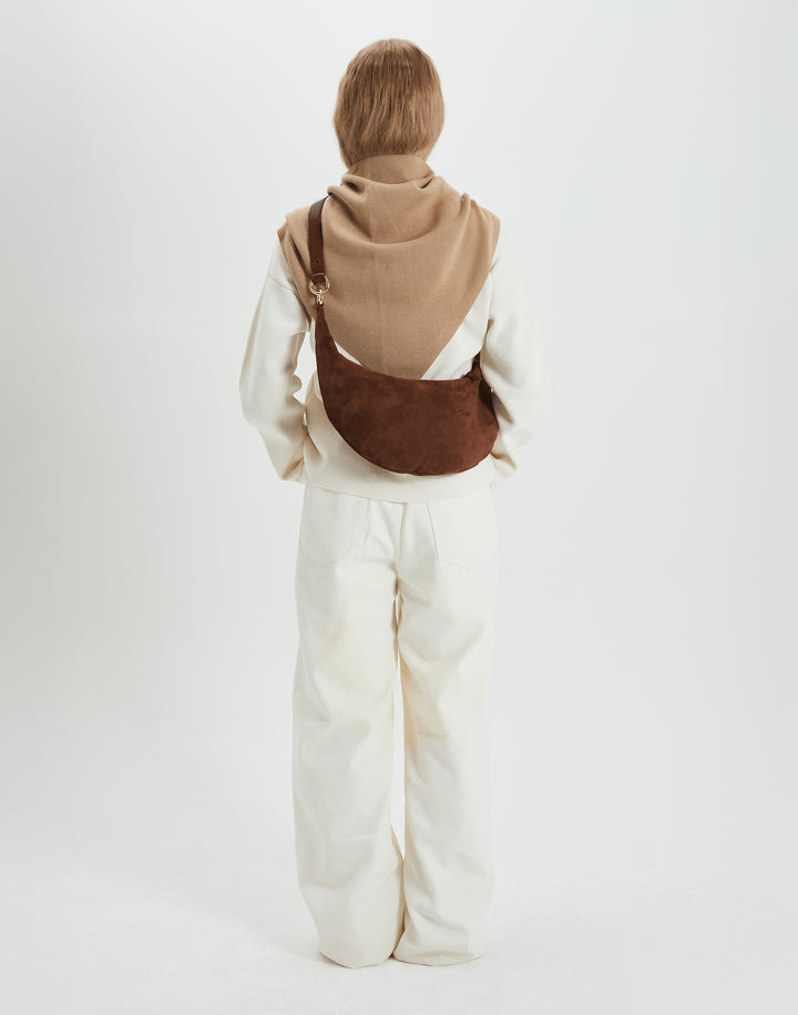 HYER GOODS convertible suede crossbody hobo  crescent bag Piccola ring bag #color_praline-suede