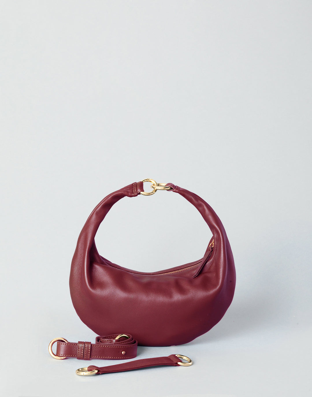 HYER GOODS convertible crossbody hobo  crescent bag Piccola ring bag #color_dark-cherry-red