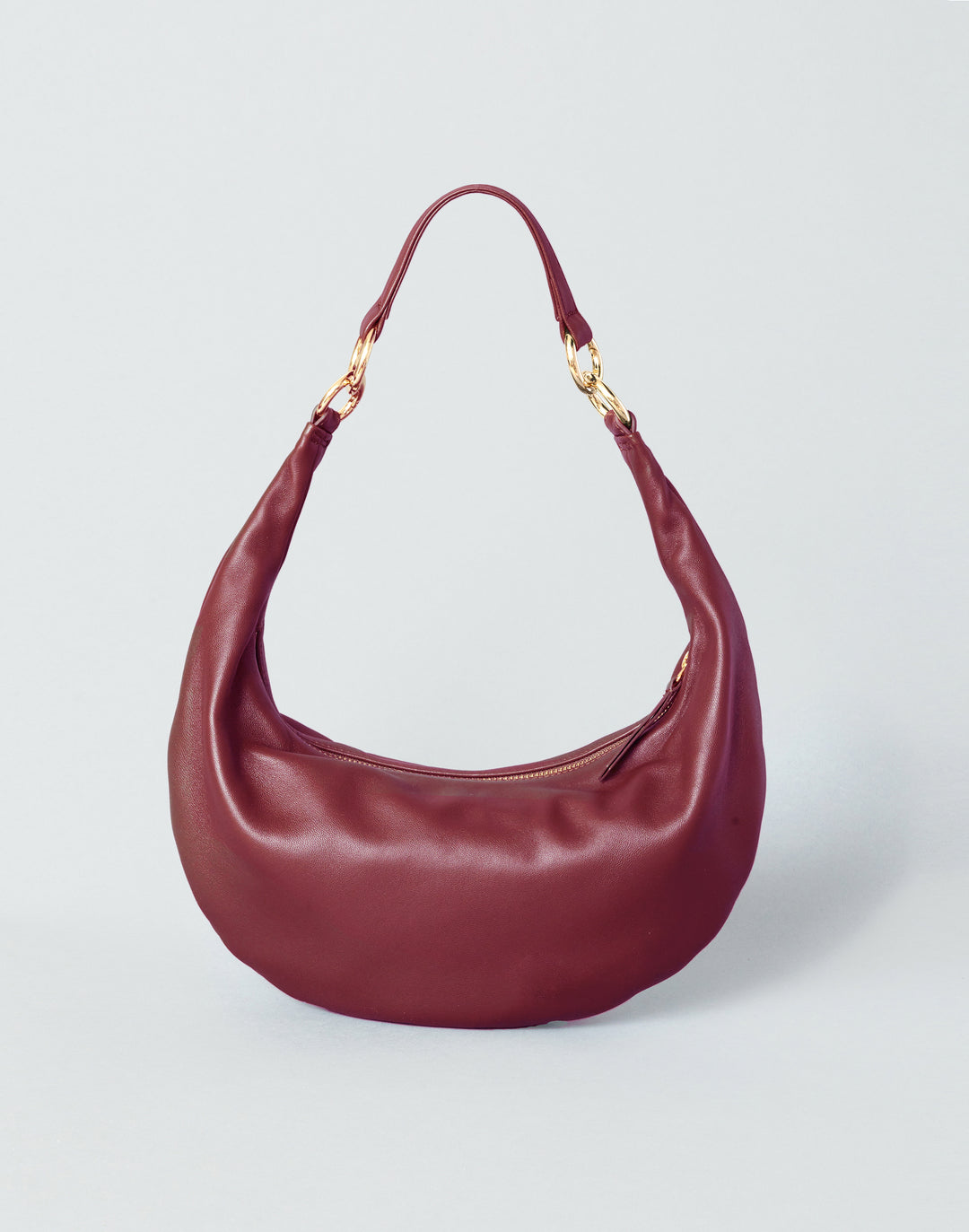 HYER GOODS convertible crossbody hobo  crescent bag Piccola ring bag #color_dark-cherry-red