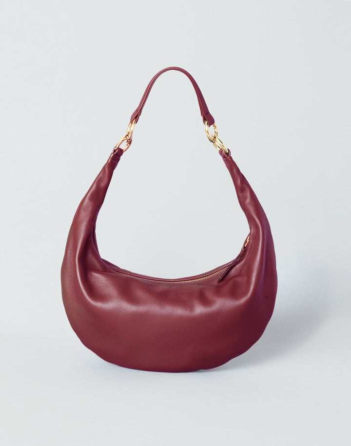 HYER GOODS convertible crossbody hobo  crescent bag Piccola ring bag #color_dark-cherry-red