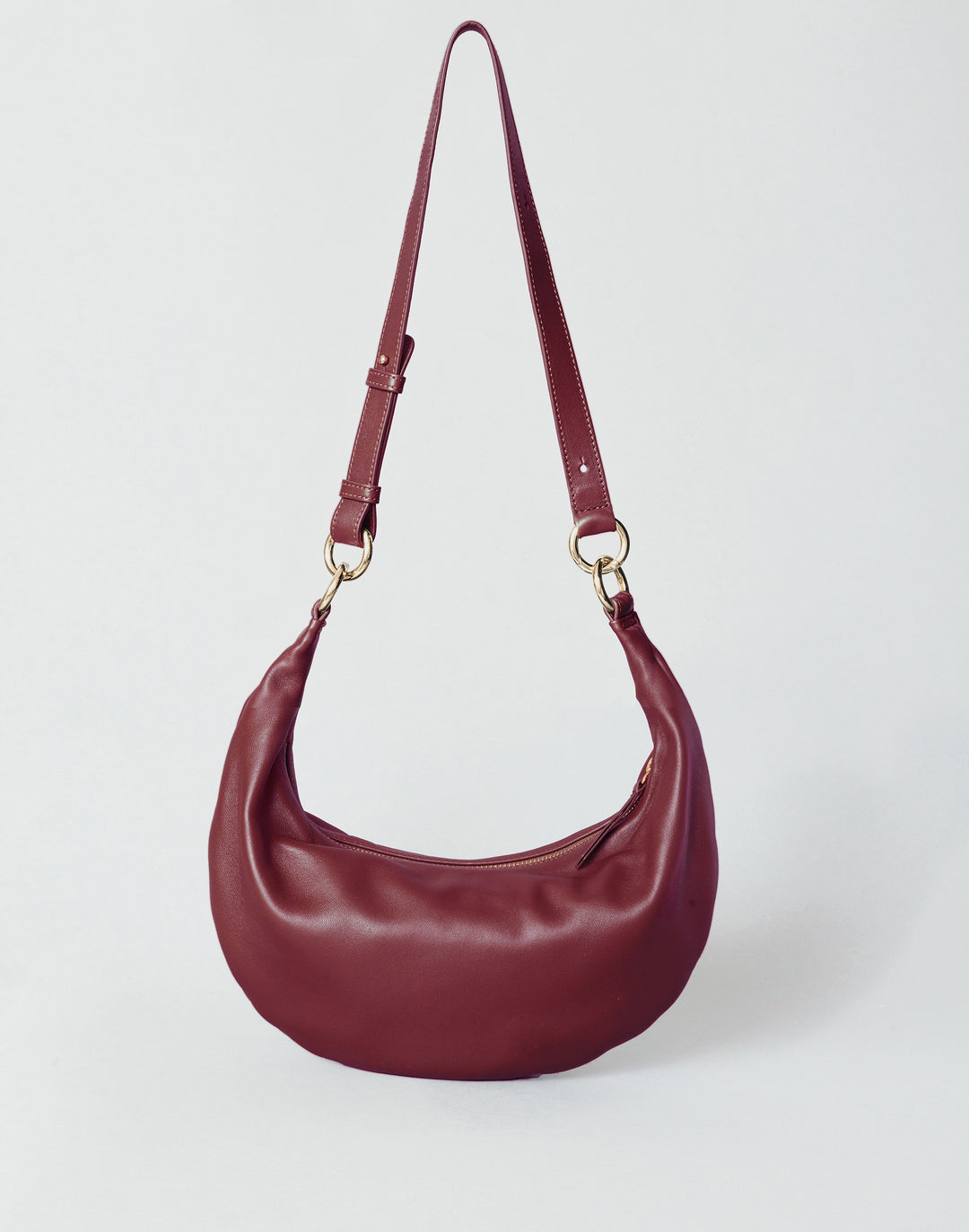 HYER GOODS convertible crossbody hobo  crescent bag Piccola ring bag #color_dark-cherry-red