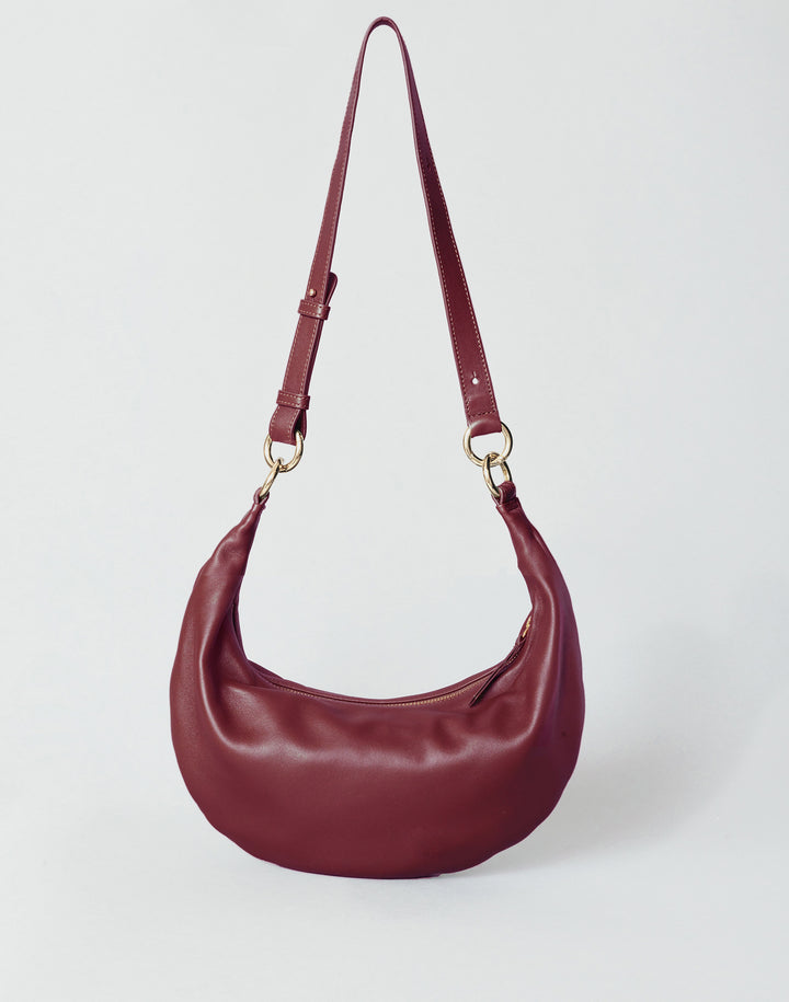 HYER GOODS convertible crossbody hobo  crescent bag Piccola ring bag #color_dark-cherry-red