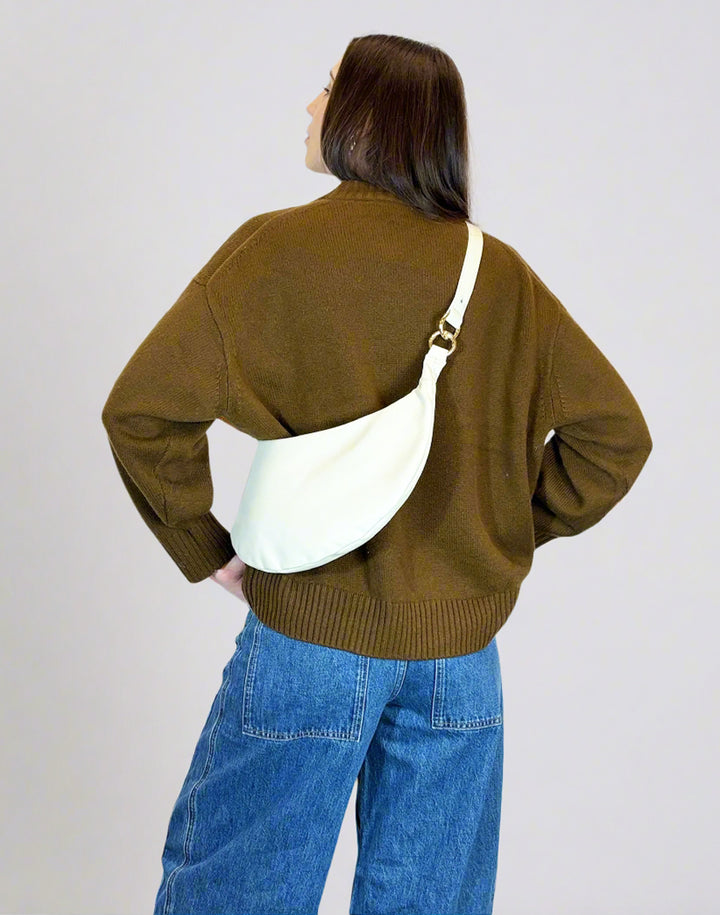 HYER GOODS convertible crossbody hobo  crescent bag Piccola ring bag #color_off-white