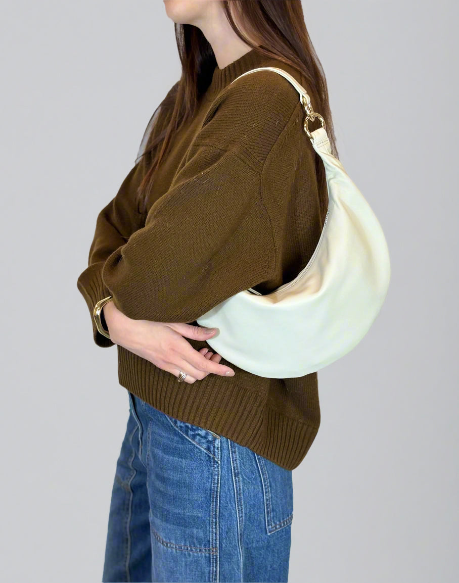 HYER GOODS convertible crossbody hobo  crescent bag Piccola ring bag #color_off-white