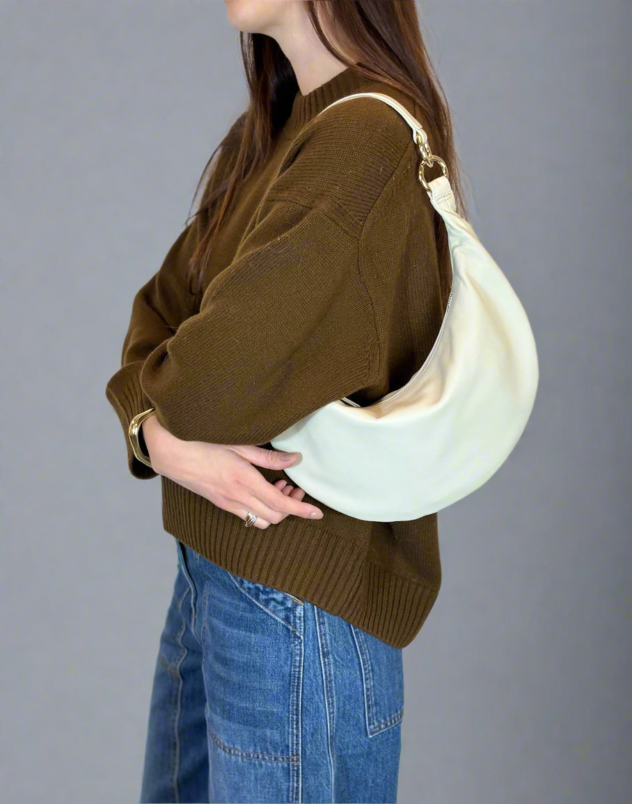 HYER GOODS convertible crossbody hobo  crescent bag Piccola ring bag #color_off-white