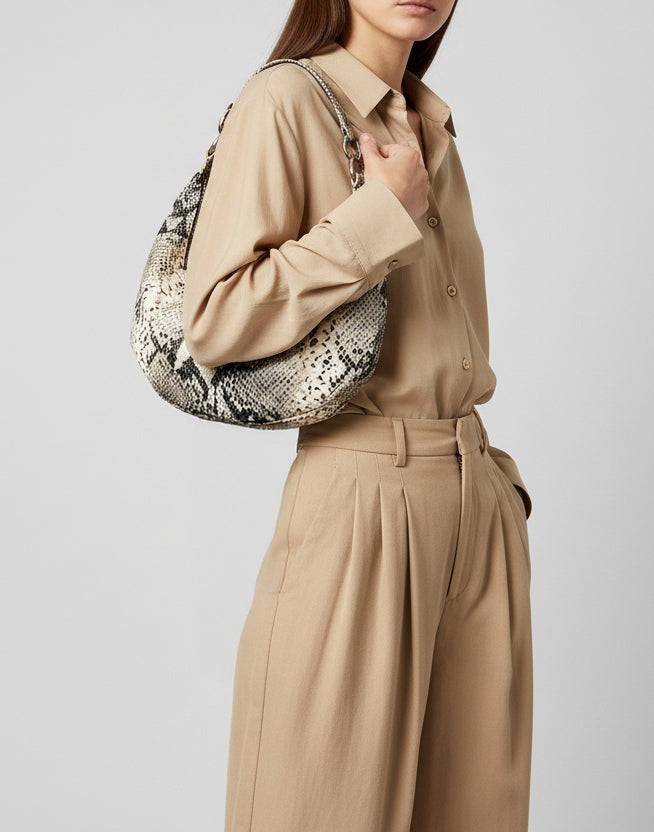 HYER GOODS convertible python crossbody hobo  crescent bag Piccola ring bag #color_python