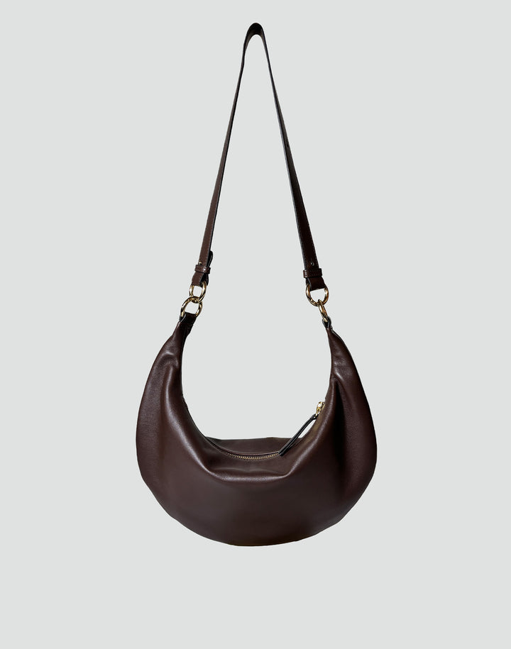 HYER GOODS convertible crossbody hobo  crescent bag Piccola ring bag #color_chocolate