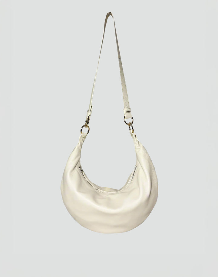 HYER GOODS convertible crossbody hobo  crescent bag Piccola ring bag #color_off-white