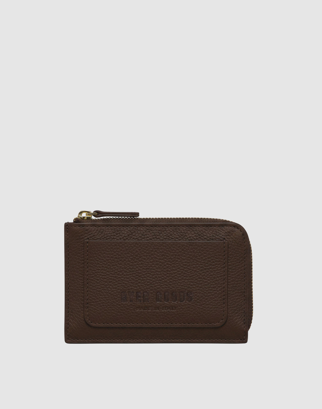 Hyer Goods_Piccolo Zipper Card Wallet Italian Pebbled Leather_Chocolate Brown#color_brown-pebbled-leather