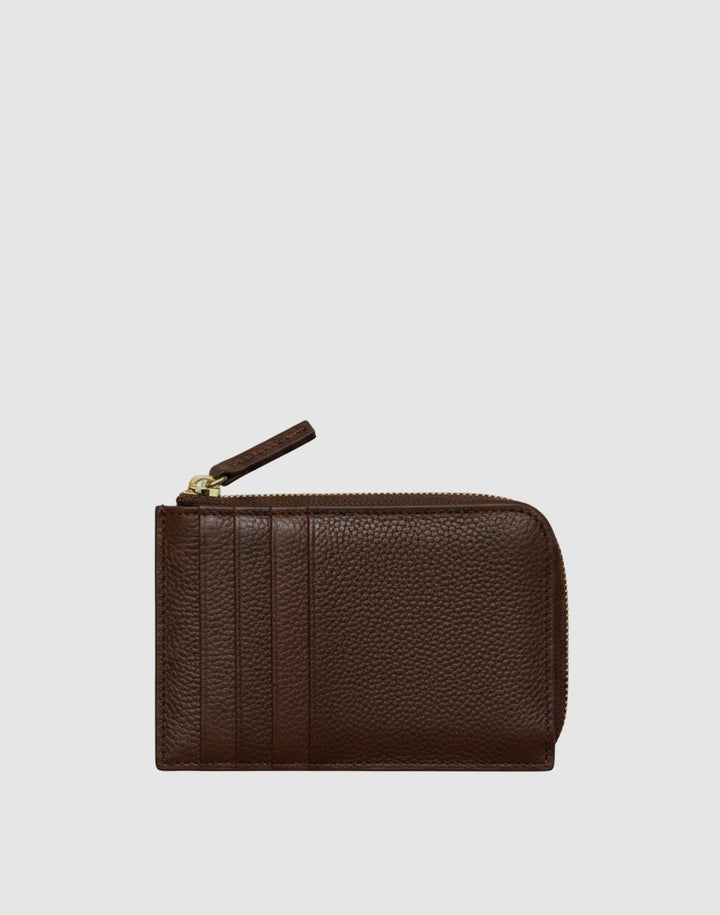 Hyer Goods_Piccolo Zipper Card Wallet Italian Pebbled Leather_Chocolate Brown#color_brown-pebbled-leather