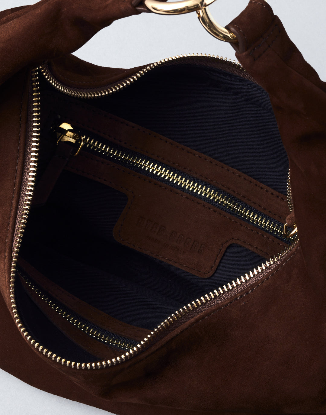 inside view of a brown suede