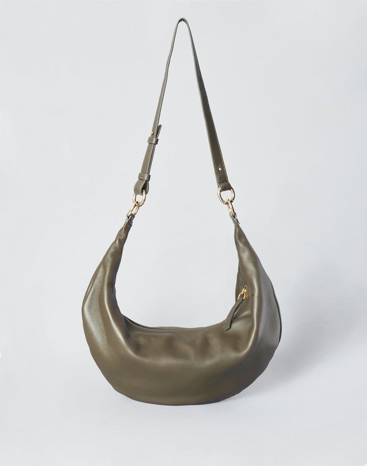 hyer goods ring bag convertible leather hobo crescent bag#color_olive