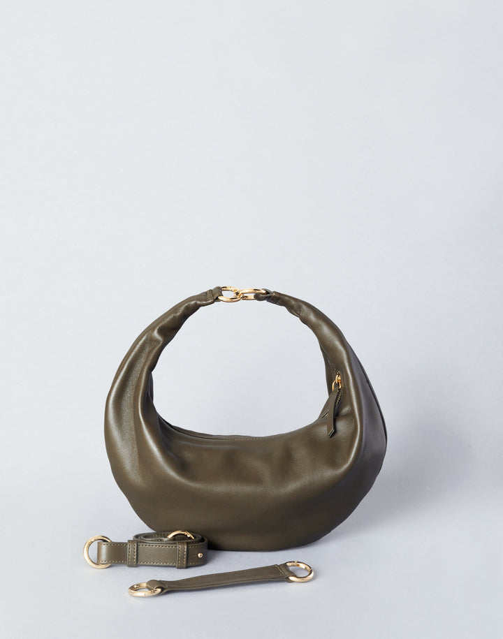 hyer goods ring bag convertible leather hobo crescent bag #color_olive