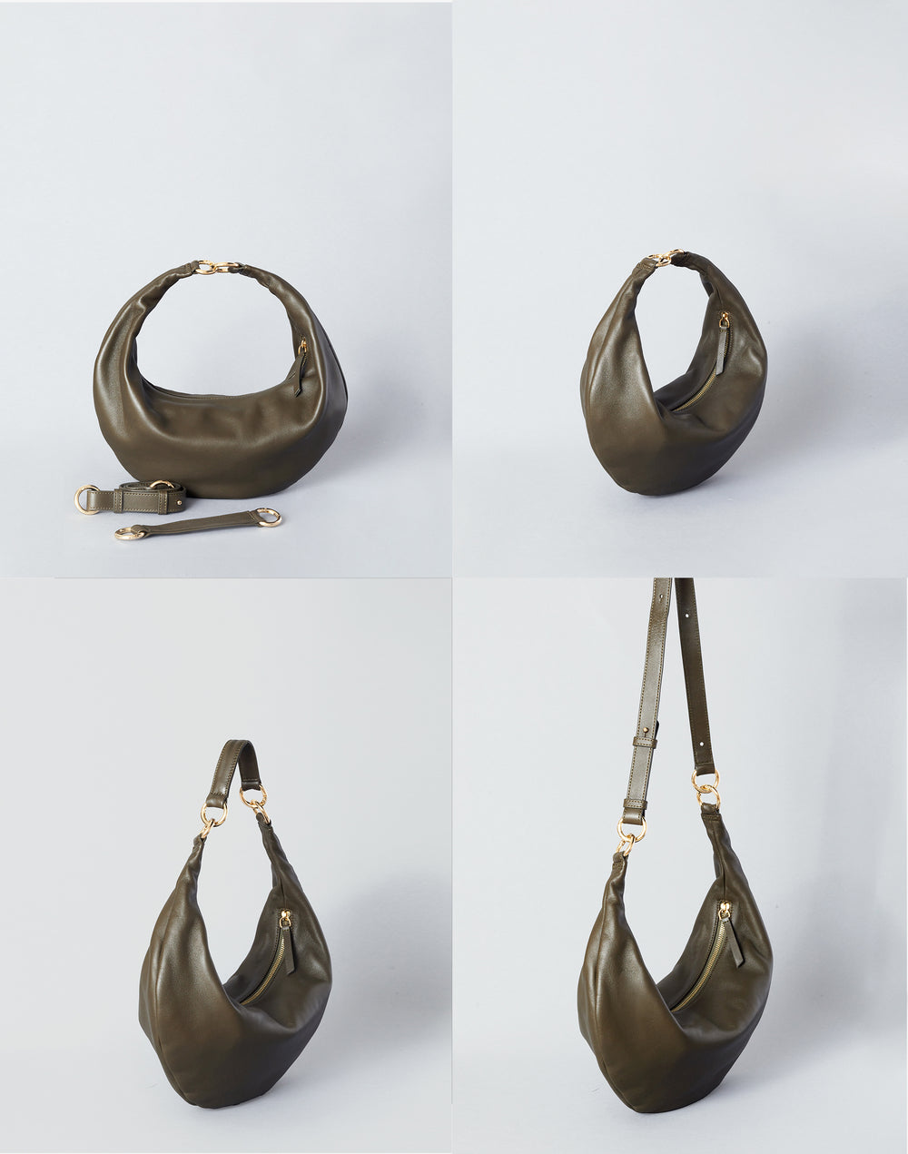 hyer goods ring bag convertible leather hobo crescent bag #color_olive