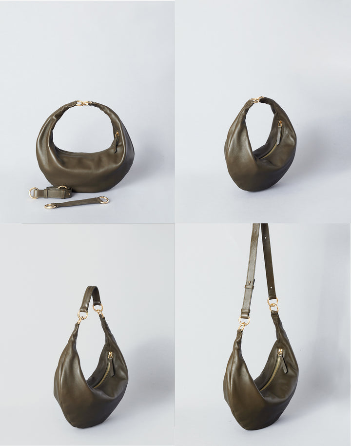 hyer goods ring bag convertible leather hobo crescent bag #color_olive