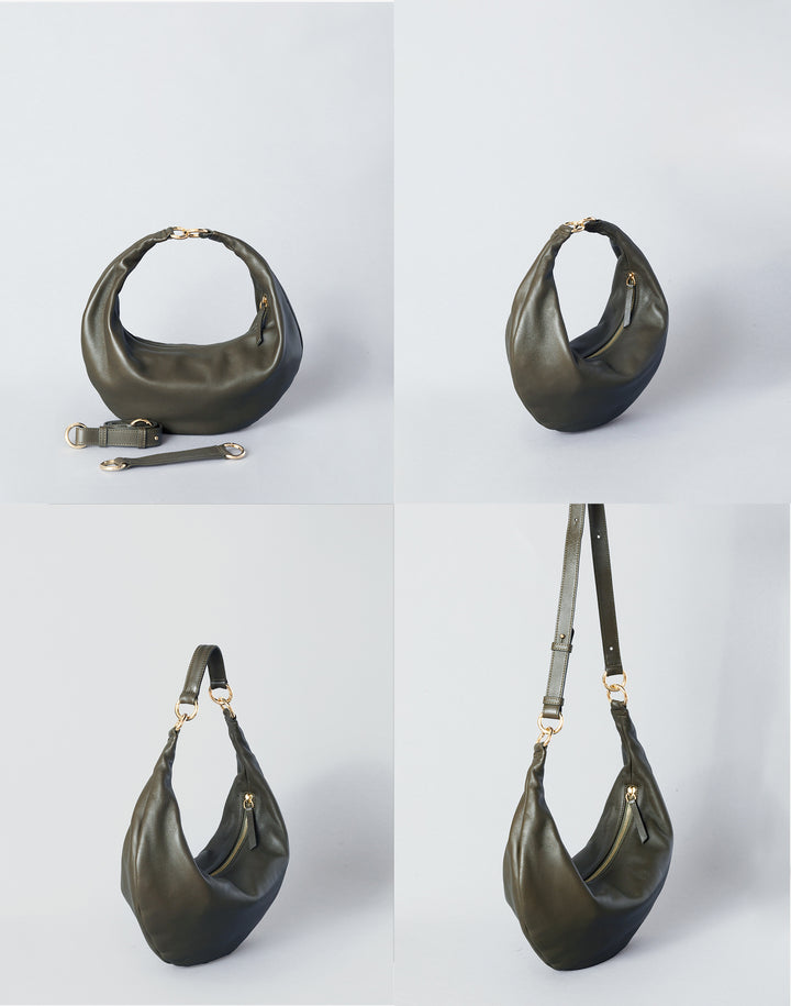 hyer goods ring bag convertible leather hobo crescent bag#color_olive