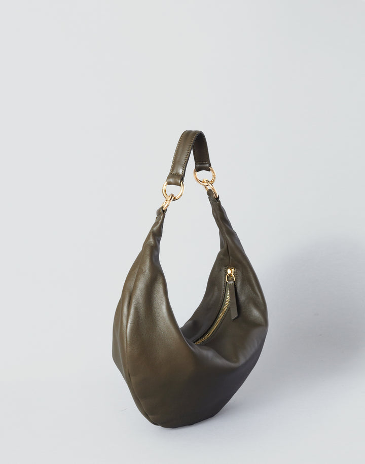 hyer goods ring bag convertible leather hobo crescent bag #color_olive