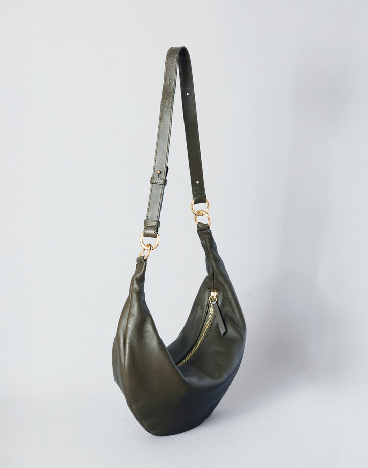 hyer goods ring bag convertible leather hobo crescent bag#color_olive