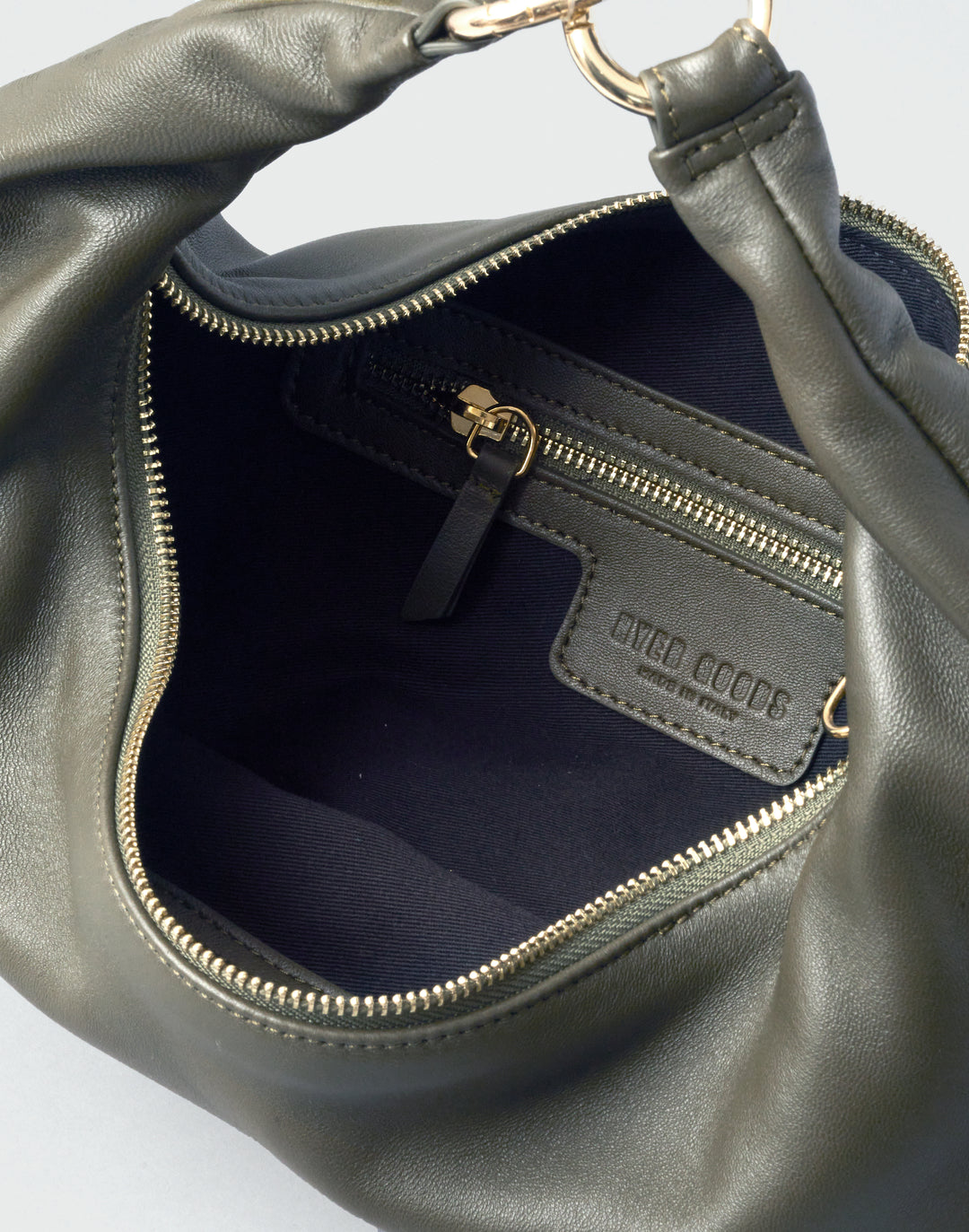 hyer goods ring bag convertible leather hobo crescent bag#color_olive