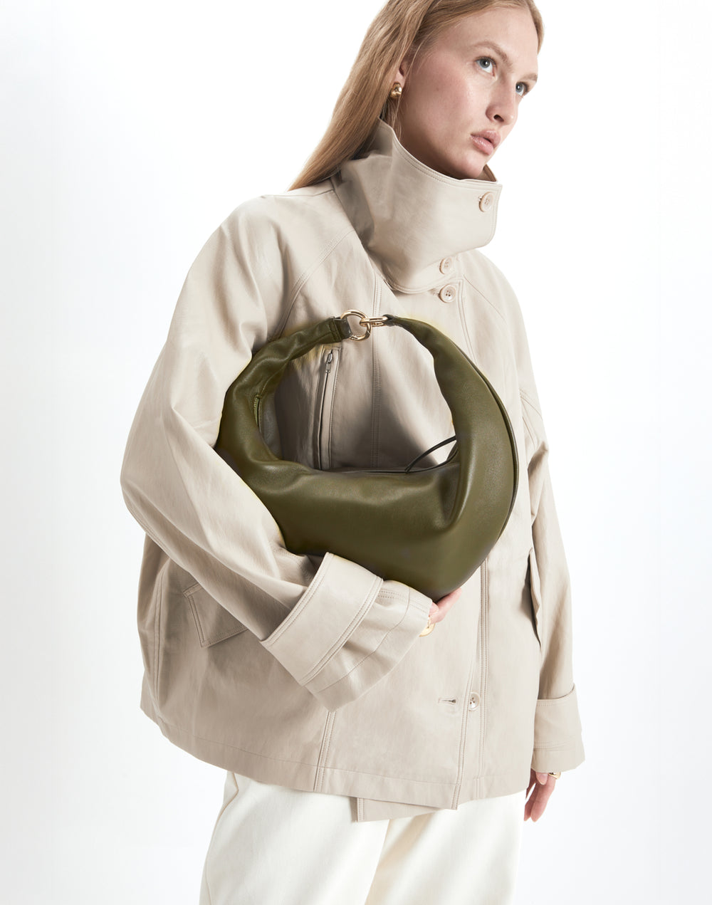 hyer goods ring bag convertible leather hobo crescent bag#color_olive
