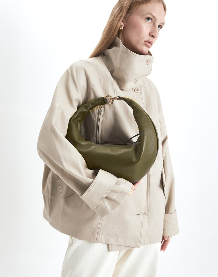 hyer goods ring bag convertible leather hobo crescent bag#color_olive