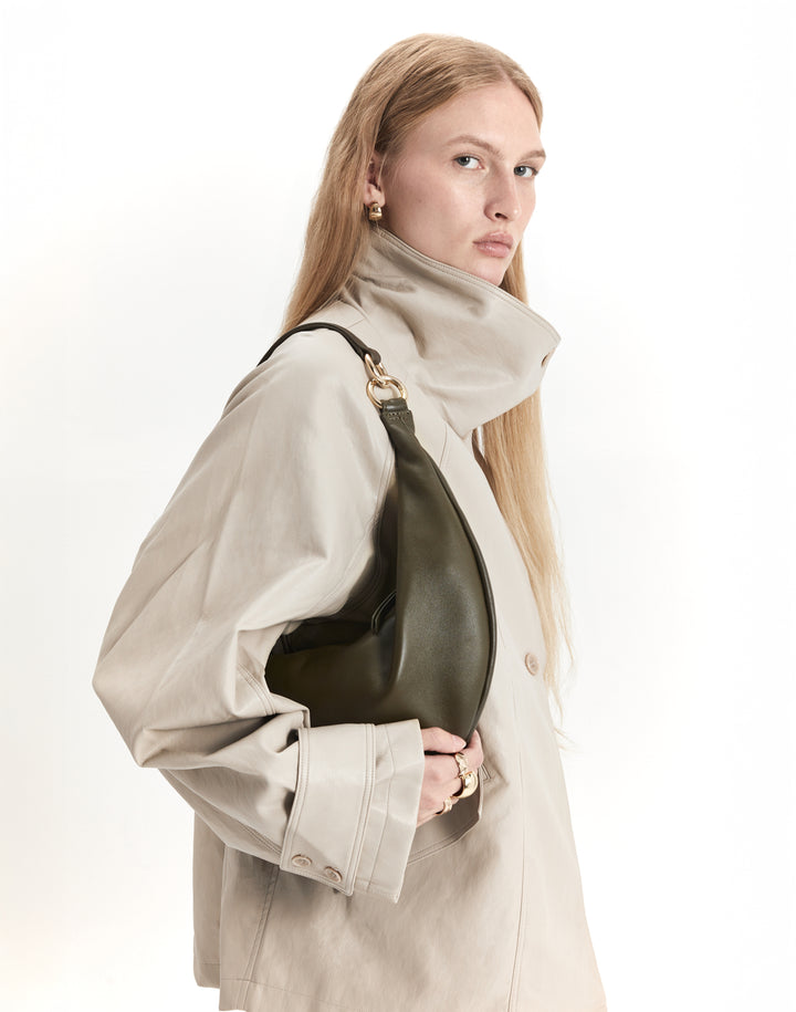 hyer goods ring bag convertible leather hobo crescent bag#color_olive