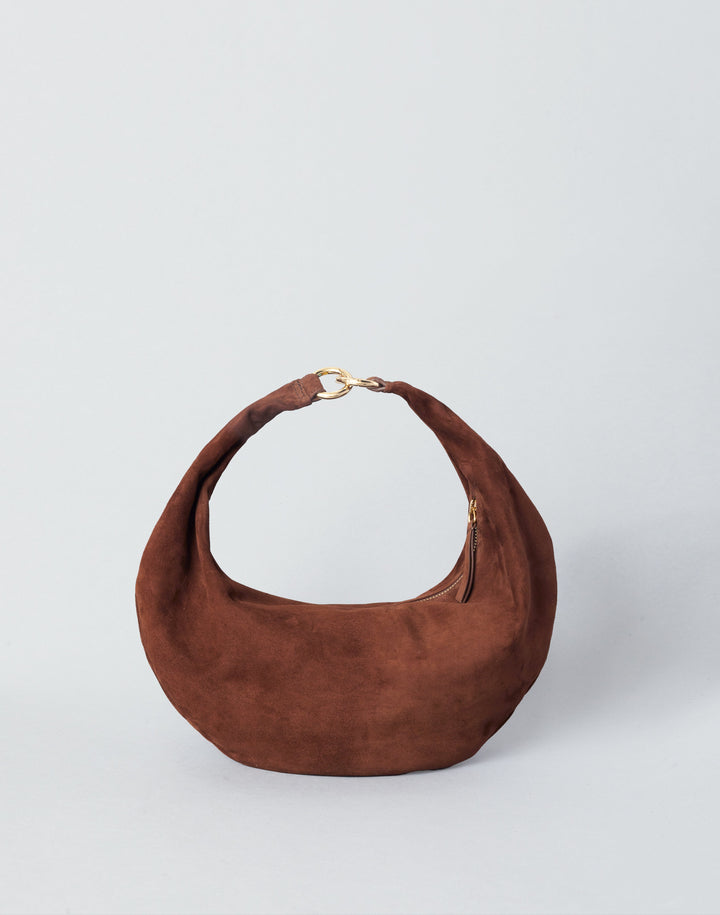 hyer goods ring bag convertible suede hobo crescent bag#color_praline-suede