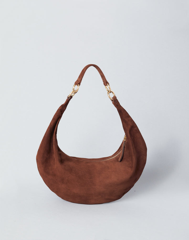 hyer goods ring bag suede convertible leather hobo crescent bag#color_praline-suede