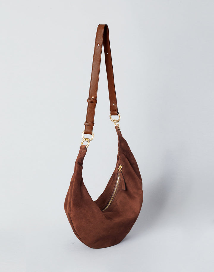 hyer goods ring bag suede convertible leather hobo crescent bag#color_praline-suede