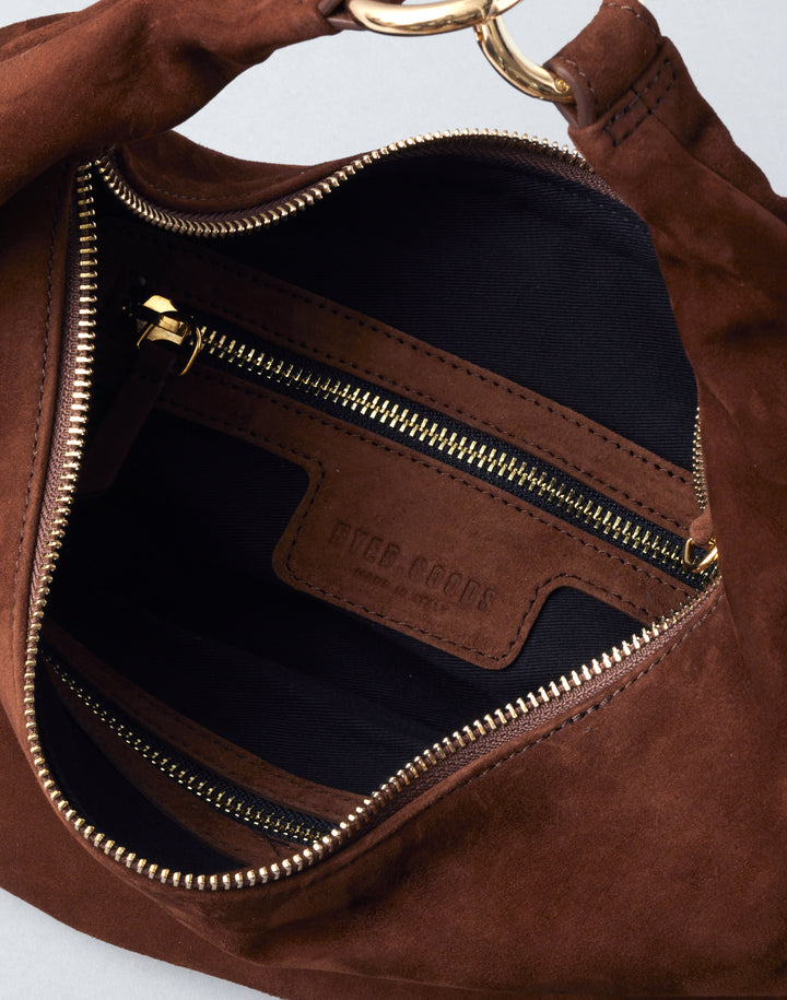 hyer goods ring bag suede convertible leather hobo crescent bag#color_praline-suede
