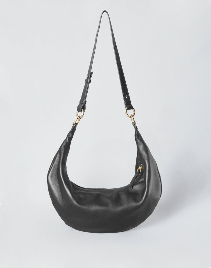 hyer goods ring bag convertible leather hobo bag#color_black-gold