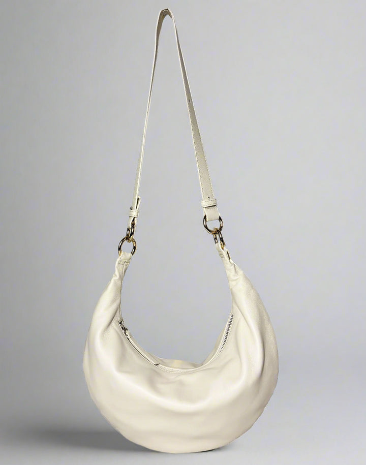 HYER GOODS convertible crossbody hobo  crescent bag Piccola ring bag #color_off-white