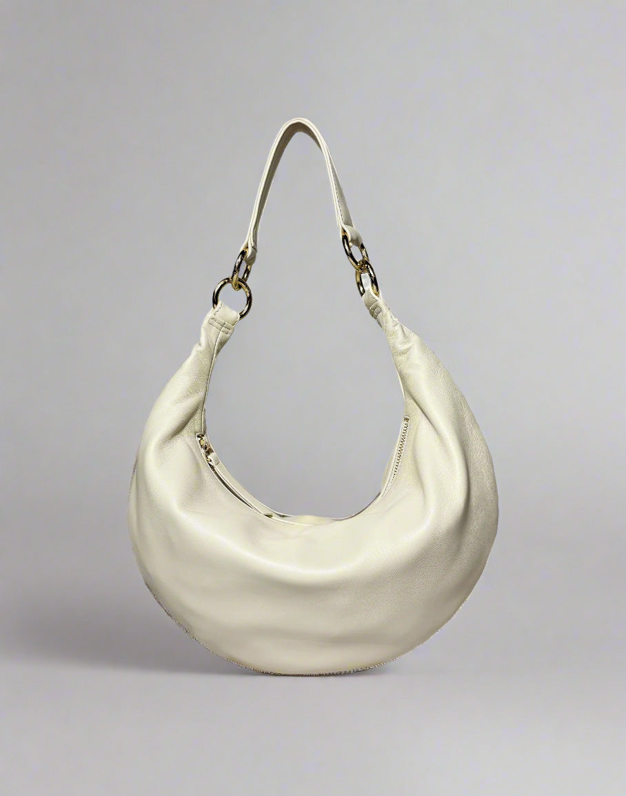 HYER GOODS convertible crossbody hobo  crescent bag Piccola ring bag #color_off-white